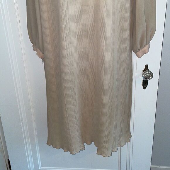 Vtg 70s Tony Ruocco for Alper Schwartz tan semi sheer  shift dress - Picture 5 of 12